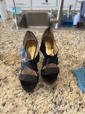 Michael Kors Black Leather Crisscross Strappy Heels